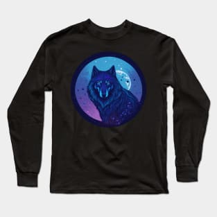 We Are All Made of Stardust - Dark Blue Wolf Design Long Sleeve T-Shirt